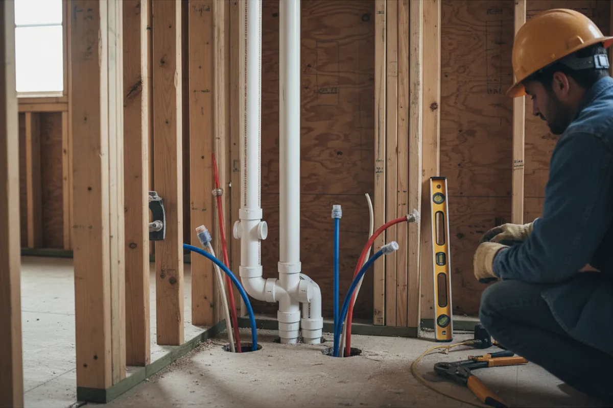 Drain and supply rough-in during Sump Pump Repair in Coaldale